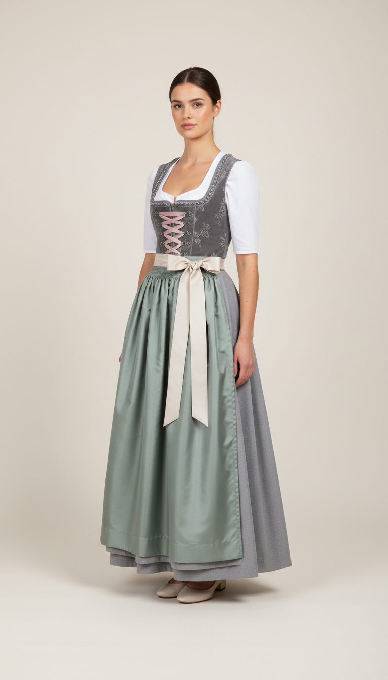 Dirndl-Outfit aus steingrauem Samt